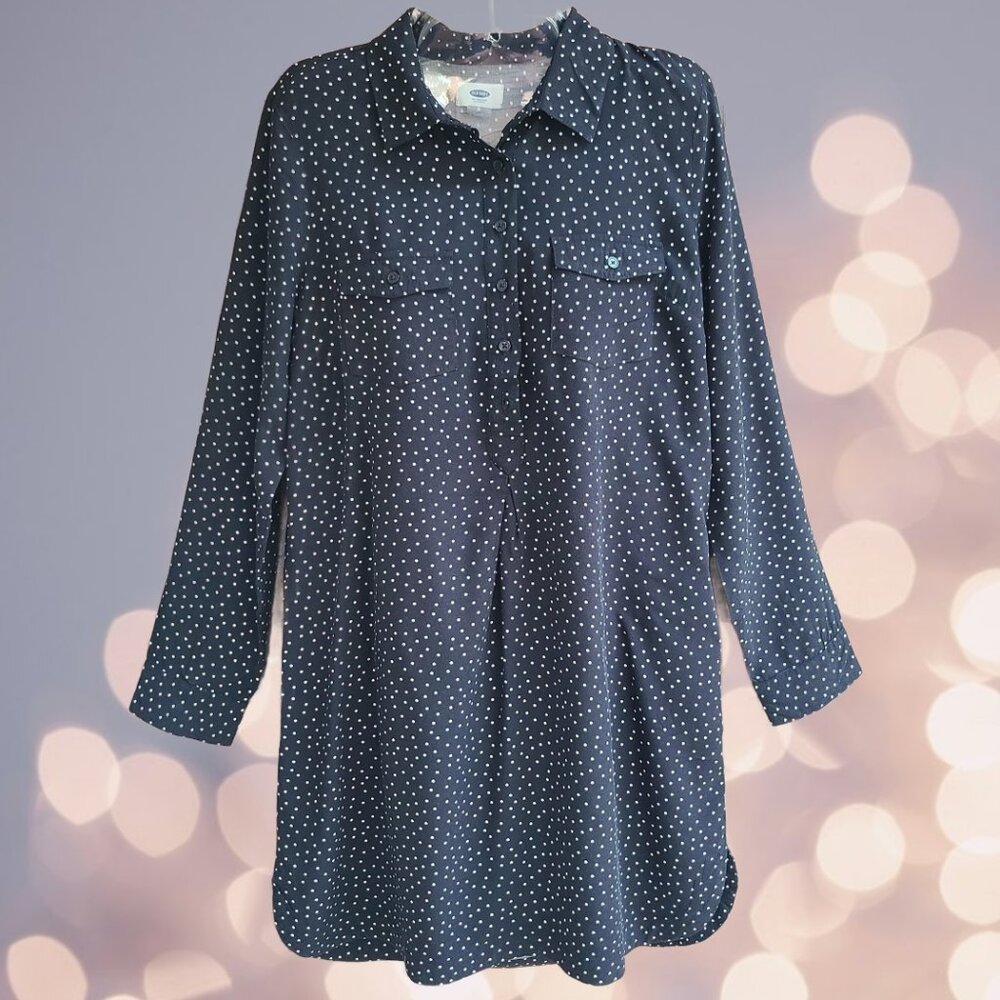 Old Navy Women's Long Sleeves Top Blouse Tunic Black Polka Dot Size S